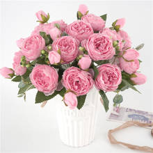 30cm rosa rosa peônia de seda artificial flores bouquet peônias barato falso flores para casa decoração de casamento interior 2024 - compre barato