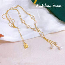 MADALENA SARARA-collar de perlas de Akoya de 7-8mm para mujer, oro de 18K, Perla blanca de agua salada, collar trenzado redondo, oro AU750 2024 - compra barato