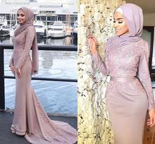 Muslim Evening Dresses Mermaid High Collar Long Sleeves Appliques Beaded Scarf Dubai Saudi Arabic Long Evening Gown Prom 2024 - buy cheap