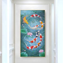 Koi peixe feng shui carpa lagoa de lótus fotos cuadros pintura a óleo sobre tela posters e cópias da arte da parede fotos para sala de estar 2024 - compre barato