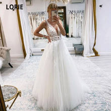 LORIE Vintage Wedding Dresses Boho V-Neck Appliques Lace A-Line Wedding Gown Simple Beach Custom Made Bridal Dress 2021 2024 - buy cheap