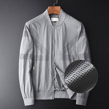 Casaco masculino de luxo, jaqueta cinza com gola alta, perfuração a laser, plus size 4xl, slim fit, esportivo, casual 2024 - compre barato