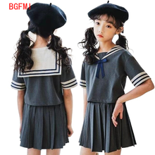 2022 Summer Uniform Kid Girls' Campus style suit Sailor suit Children's school uniforms Short-sleeved top + skirt 2-piece set 2024 - buy cheap