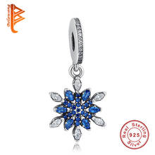 Cuentas de copo de nieve de plata esterlina 925 auténtica, dijes de cristal azul, aptos para pulseras originales, joyería artesanal 2024 - compra barato