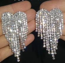 Rhinestone Statement Earrings For Girls Big Heart Crystal Fringe Drop Earring Dangle Tassel Party Wedding jewelry 2024 - buy cheap