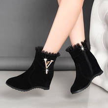 2020 New Fashion Women Wedges Ankle Boots Increasing Height Shoes Gauze High Heels Booties Metal Rhinestone botas muje 2024 - buy cheap