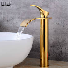 Gold Tall Bathroom Sink Faucet Waterfall Brass Vessel Basin Water Mixer Crane Hot and Cold Faucet Deck Mounted ELS1509G 2024 - buy cheap