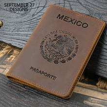 Mexico Passport Cover Men Crazy Horse Leather Passport Case Women Genuine Leather Handmade 100% Cowhide Travel Passport Bag 2024 - buy cheap