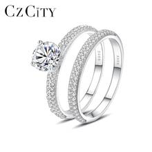 CZCITY-Anillo de plata esterlina 925 para mujer, accesorio sencillo de circonita cúbica AAA, un par de anillos, joyería fina, regalo de Navidad para citas, SR20061324 2024 - compra barato
