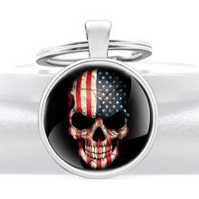 Punk Style American Flag Skull Glass Dome key Chains Charms Steampunk Skeleton Men Women Key Ring  Jewelry Gifts 2024 - buy cheap