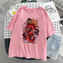 Camisa feminina de algodão estilo coreano, camiseta rosa de tamanho grande harajuku dragon kpop y2k 2024 - compre barato