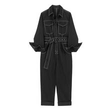 Tooling Jumpsuit Women 2021 New Spring Handsome Black High Waist With Belt Wide-leg Loose Long Jumpsuits Female NS2506 2024 - buy cheap