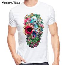 Camisetas Harajuku para hombre, camisa de manga corta con diseño de calavera Floral, informal, con estampado de calavera de flores, a la moda 2024 - compra barato