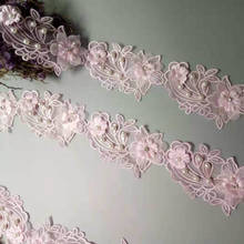 2 yards Pink Pearl Flower Leaf Handmade Beaded Embroidered Lace Edge Trim Ribbon Applique Wedding Dress Sewing Craft DIY Hot 2024 - buy cheap