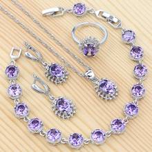 925 Sterling Silver Wedding Jewelry Set Purple Cubic Zirconia Earrings Ring Silver Necklace Bracelet Pendant for Girls 2024 - buy cheap