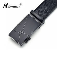 HIMUNU-cinturón de piel de vaca con hebilla automática para hombre, cinturón de piel auténtica, color negro, 3,5 cm de ancho 2024 - compra barato