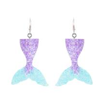 Pendientes largos con colgante de cola de sirena brillante para mujer, aretes acrílicos con colgante elegante, joyería coreana, venta al por mayor 2024 - compra barato