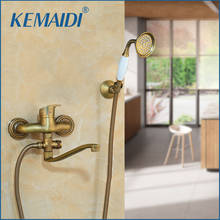 KEMAIDI Antique Brass Wall Mounted Bathroom Bathtub Faucet Mixer Tap With Hand Shower Head Mixer Shower Faucet Set Long Spout 2024 - buy cheap