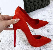 Sapatos femininos salto alto camurça vermelha, calçado feminino ponta fina festa 2020 2024 - compre barato