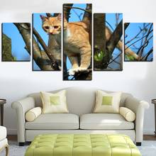 5 Pieces Cat In the Tree Canvas Posters Kitten Wallpaper Animal Painting Picture For Home Living Room Decor Wall Artwork Sticker 2024 - buy cheap