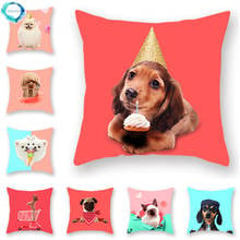 Cartoon Animal Dog Eating Ice Cream Decorative Polyester Throw Pillowcase Home Pink Red Sofa Car Waist Cushion Cover 45x45cm 2024 - buy cheap