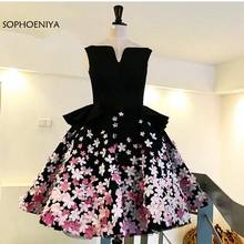 Новое поступление красочные платье с аппликациями в виде цветка короткое вечернее платье 2021 розовые и белые черные пикантные вечерние платья для выпускного вечера для женщин 2024 - купить недорого