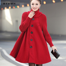 Wfanh079-abrigo largo de lana para mujer, chaqueta holgada de talla grande con cuello alto y una hilera de botones, para invierno, 2020 2024 - compra barato