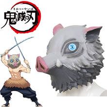 Reneecho-Cosplay de Demon Slayer, máscara de Hashibira Inosuke, máscaras de látex de miedo para Halloween, cabeza de cerdo 2024 - compra barato