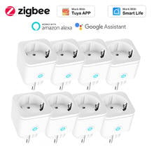 Tomada inteligente 16a, padrão eu, tuya, zigbee, smart life, controle por aplicativo, sem fio, casa inteligente, temporizador, compatível com alexa, google home 2024 - compre barato