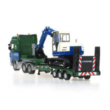 1:50 Toys Car Alloy Diecast Model Flatbed Trailer+Excavator Low Platform Trucks Loader Tractor Vehicle Hobby Toys For Boys Gifts 2024 - buy cheap