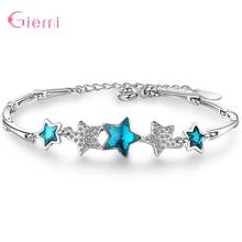 Temperamento-pulsera de Estrella de Plata de Ley 925 con zirconia cúbica azul, joyería de mano de cristal, regalos de fiesta de cumpleaños para mujer y Niña 2024 - compra barato