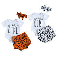 Baby Girl Tops, Leopard Pants Suit, Round Neck Short Sleeve Romper, Loose Summer Shorts, Headband 2024 - buy cheap