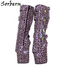 Sorbern-botas con tacón de leopardo para mujer, zapatos femeninos de tacón de aguja con diseño de leopardo rosa, Bloqueable, estilo punk, Color personalizado 2024 - compra barato