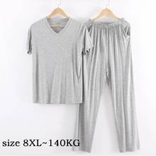 Plus Size 8XL 140KG Summer Men Modal Pajamas Sets V Neck Short Sleeve Tops and Long Pants Comfortable Home Wear Soft SleepWear 2024 - buy cheap