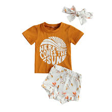 FOCUSNORM-Conjuntos de ropa para bebés y niños, camisetas de manga corta con estampado de letras, Tops, pantalones cortos florales, diadema, 3 uds. 2024 - compra barato