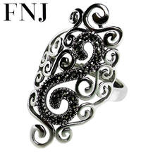 FNJ 925 Серебряное кольцо в виде ноты Марказит Цветок Новая мода оригинальный S925 Серебряные кольца для женщин ювелирные изделия регулируемый размер 2024 - купить недорого