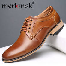 Merkmak-zapatos de vestir de cuero genuino hechos a mano para hombre, calzado Formal de negocios con cordones de talla grande, calzado de oficina para fiesta de boda 2024 - compra barato