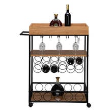 Carrito de Bar con reposabrazos, mueble de hierro y madera para comedor, 3 capas, individual, bandeja de soporte redonda para vino, pintura negra 2024 - compra barato