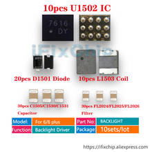 10 компл./лот (100 шт.) для iPhone 6/6 plus комплект решений для подсветки IC U1502 + катушка L1503 + диод D1501 + конденсатор C1505 + фильтр 2024 - купить недорого