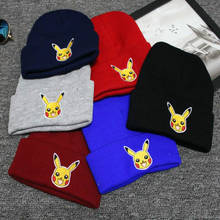 Takara tomy chapéu de lã bordado, boné quente de desenho animado pikachu para outono e inverno, acessório para ski 2024 - compre barato