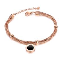 Stainless Steel Women Girls Bracelet Multi Layer Chain Black Arcylic Roman Numerals Round Jewelry 2024 - buy cheap