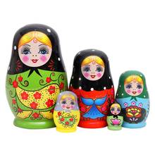 5Pcs/Set Flower Print Russian Nesting Dolls Matryoshka Wooden Handmade Toy Craft For Kids Children Birthday Xmas Gifts 2024 - buy cheap