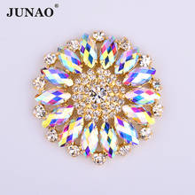 JUNAO 50mm Large AB Flower Rhinestones Glass Applique Sewing Gold Flatback Crystal Sew On Big Round Strass for Dress Crafts 2024 - buy cheap