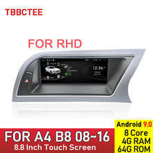 Rádio para carro, android 9.0, 8 core, 4 + 64gb, para audi a4, b8, 8k, 2008 ~ 2016, mmi, tocador multimídia, navegação gps, hd, touch screen 2024 - compre barato