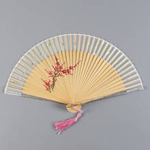 Leque de bambu para artesanato com cabo de cristal, leque dobrável de seda pintada à mão e leque de seda chinês dançante 2024 - compre barato