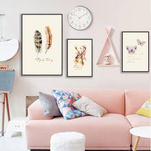 Nordic Antique Feather Butterfly Vintage Elk Poster Prints Wall Art Canvas Painting Picture Kids Living Room Home Decoration 2024 - buy cheap