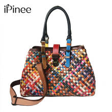 iPinee Genuine Leather Luxury Handbags Women Designer Hand Bag Female Retro Colourful Totes Weave Crossbody Bags For Lady 2024 - buy cheap