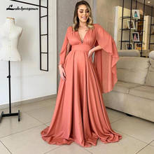 Lakshmigown Chiffon Mother of the Bridal Dresses with Cape Sleeve V Neck Ruched Formal Dress Sweep Train Wedding Guest Skirts 2024 - buy cheap