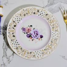 European Western court gold painted hollow flower ceramic plate flat plate afternoon tea plate cake plate 2024 - buy cheap