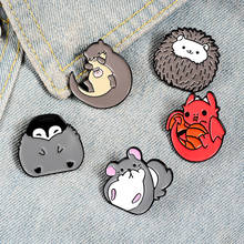 Cute Animal Penguin Chinchilla Hedgehog Brooch Enamel Pins Metal Broches for Men Women Kids Badge Pins Accessories Gifts 2024 - buy cheap